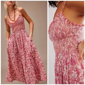 Free People Smocked Floral Sweet Nothings Pink Dress, M